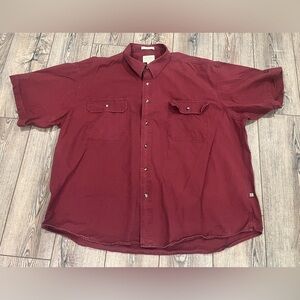 Cabela’s Stonewash Canvas Short Sleeve Button Up Shirt 3XL Red 100% Cotton